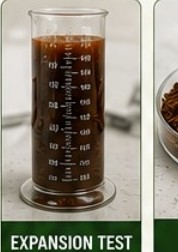 Graduated cylinder measuring cocopeat expansion