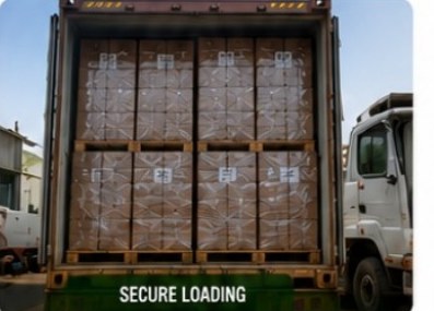 Container being loaded with palletised cocopeat